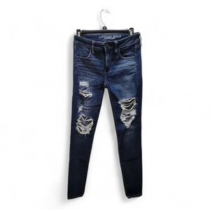 American Eagle Outfitters Navy Blue Ripped Super Stretch X Jegging